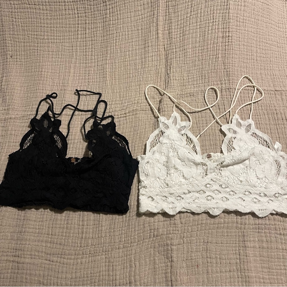 Free People Black and White Lace Bralette Set